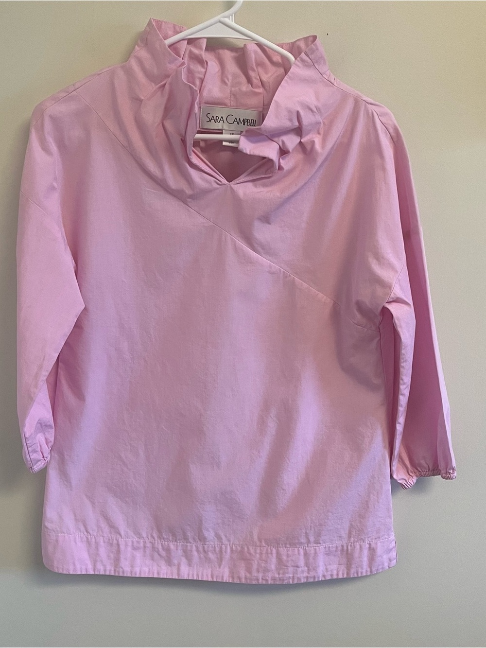 Sara Campbell Womens Pink Organic Cotton Popover Tunic Blouse Stand Up Collar XS
